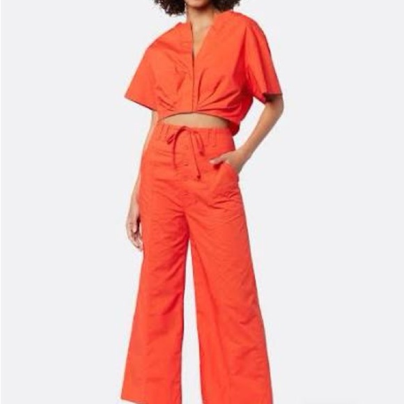 Joie Mara Cotton Pant Red High-Rise Wide-Leg Cropped Pants NWOT Size 8 - Picture 1 of 11